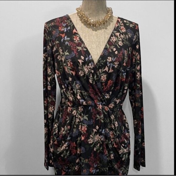 BCBG Floral Black Long Sleeve sheath Dress Size Medium - Picture 4 of 17